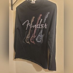 Fender Black Long Sleeve Tee with Guitar Design